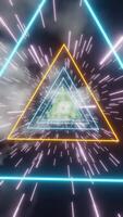 Glowing Neon Triangles in Space with Starry Background video