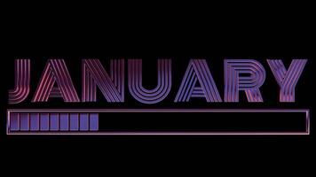 Neon January Text with Loading Bar on Black Background video