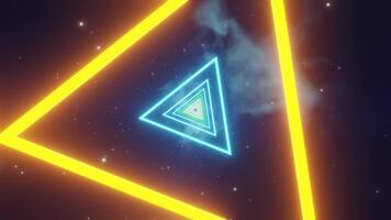 Glowing Neon Triangles in Space with Starry Background video