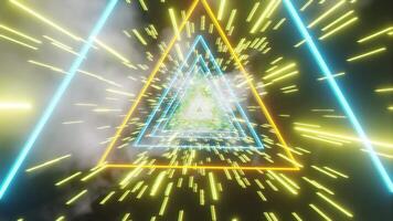 Glowing Neon Triangles in Space with Starry Background video