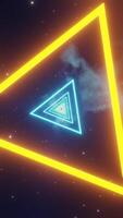 Glowing Neon Triangles in Space with Starry Background video