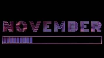 Neon November Text with Loading Bar on Black Background video