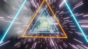 Glowing Neon Triangles in Space with Starry Background video
