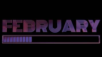 Neon February Text with Loading Bar on Black Background video
