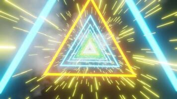 Glowing Neon Triangles in Space with Starry Background video