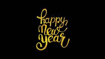 Happy New Year hand drawn lettering calligraphy from glitter isolated on black background. for invitation, card, decoration design close up design stop motion animation video