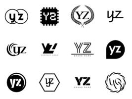 YZ logo company template. Letter y and z logotype. Set different classic serif lettering and modern bold text with design elements. Initial font typography. vector