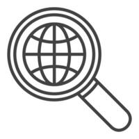 Magnifying glass with Earth Globe icon or symbol in outline style vector