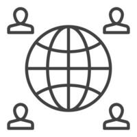People around Earth Globe Hemisphere thin line icon or symbol vector