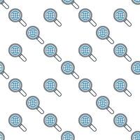Magnifying glass with Earth Globe seamless pattern in outline style vector