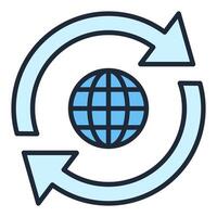 Small Earth Globe inside Two Arrows World blue icon or design element vector