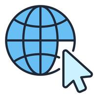 Earth Globe with Mouse Cursor blue icon or symbol vector