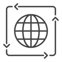 Earth Globe inside Arrows linear icon or symbol vector