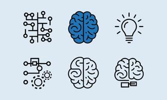 Brain and AI Tech Symbols High-Quality Illustration vector