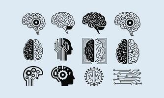Smart Brain and AI Design Elements Icons for Innovation vector