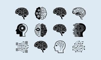 Digital Intelligence Icons Brain and AI Concepts in Art vector