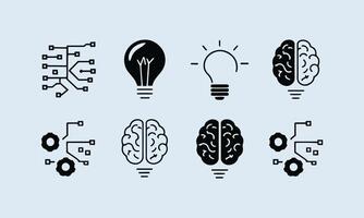 Innovative Brain and AI Icon Set Futuristic Illustrations vector