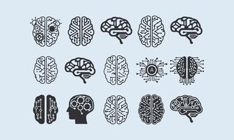Set of brain and artificial intelligence icons illustrations vector