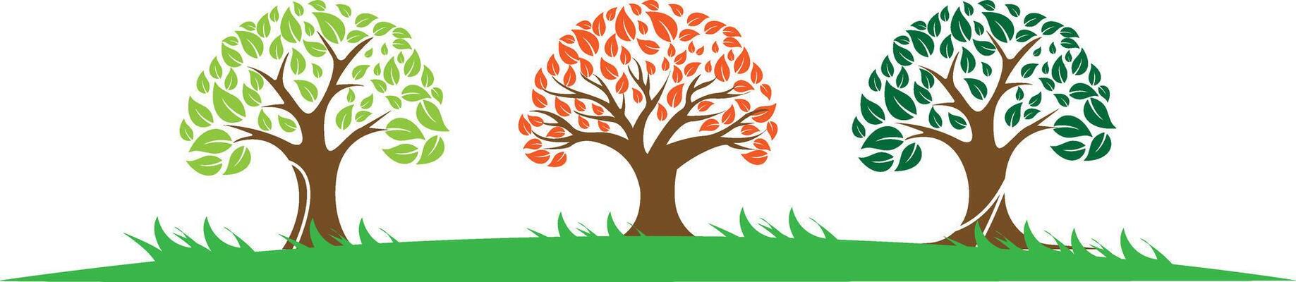 Set of tree with branch design plant illustration.