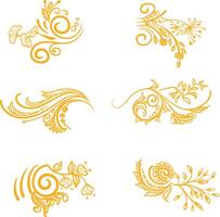 Set of floral botanical art bouquets flowers and leaves line art hand drawn arrangements wreath illustration for wedding. vector