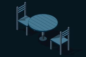 Isometric round table with chairs. Wooden round table. Isometric furniture. illustration vector