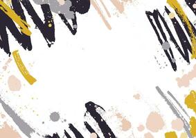 Horizontal backdrop with abstract yellow and black paint stains, blotches and brush strokes on white background. Artistic decorative frame or border with smears and scribble. illustration vector
