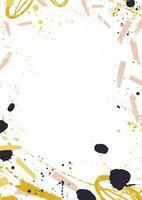 Artistic vertical backdrop decorated with yellow and black paint stains, blotches and brush strokes on white background. Hand painted frame or border with daub and scribble. illustration. vector