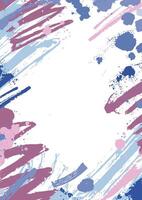 Vertical backdrop with colorful paint stains, blots and brush strokes on white background. Beautiful artistic decorative frame or border with blue and purple smears and scribble. illustration vector