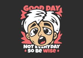 Boy head character with shocked expression. Good day not everyday. Dark background vector