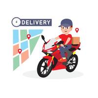 Fast Red Motorcycle Delivery Service with Map Precision vector