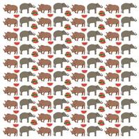 rhino, elephant with watermelon as a pattern background vector