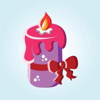 A Festive Pink Candle with Dripping Wax and a Red Bow A Delightful Holiday Illustration vector
