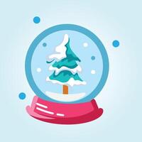 Charming Winter Snow Globe with a Snowy Pine Tree Illustration vector
