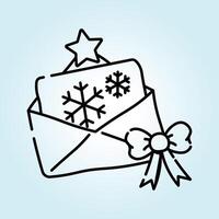 A Festive Holiday Greeting Card with Snowflakes and a Star, Tied with a Bow in a Cute Envelope Design vector