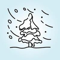 A Snowy Day Line Art Illustration of a Pine Tree Bending in the Wind During a Blizzard vector
