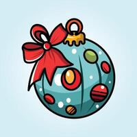 A Festive Christmas Ornament Illustration Featuring a Teal Bauble with Red Bow and Colorful Decorations vector