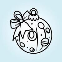 A Festive Christmas Ornament Design A Charming Black and White Illustration of a Decorated Bauble with a Bow vector