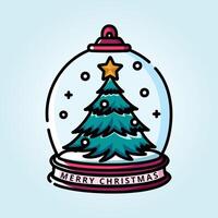 A Festive Christmas Snow Globe Featuring a Christmas Tree and Merry Christmas Text vector