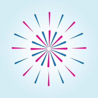 Abstract Festive Fireworks Design Celebration Burst of Pink and Blue Rays Against a Light Blue Background