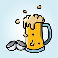 Frothy Beer Mug with Overflowing Foam and Two Small Bowls A Fun Illustration of a Refreshing Drink vector