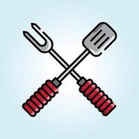 Crossed Barbecue Utensils Illustration Design Grilling Tools Spatula and Fork vector