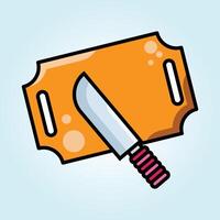 A Vibrant Illustration of a Kitchen Knife Resting on an Orange Cutting Board vector