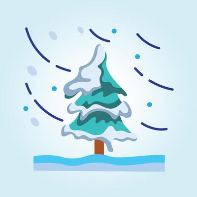 A Snowy Winter Day Illustration Featuring a Pine Tree in a Blizzard
