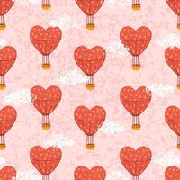 Colorful Valentines Day Seamless Pattern with Illustrations of Heart Shape Air Balloon on White Background vector