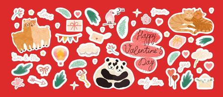 colorful set with cute Valentines Day stickers and elements, sign, objects for planner and organizer vector