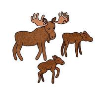 Colorful Illustration of Moose with Moose Calves Isolated on White Background vector