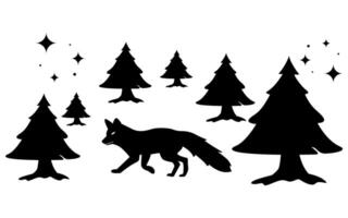 A fox at pine forest in the starry night vector