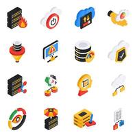 Set of Networking Flat Isometric Icons vector