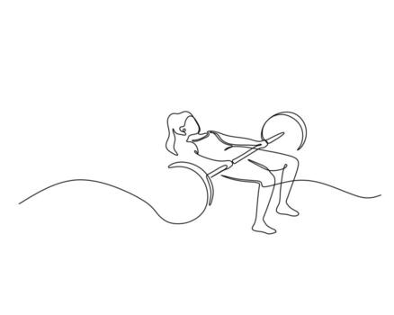 Minimalist one-line drawing of a person performing a hip thrust exercise with a barbell, emphasizing fitness, strength, and simplicity in design. vector