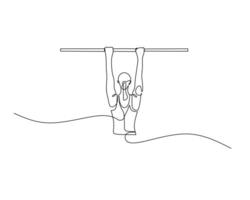 Continuous line drawing of a woman performing pull-ups on a bar, showcasing fitness, strength, and minimalistic art style. vector